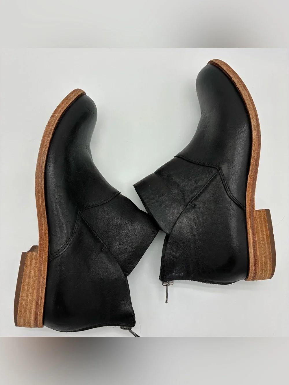 Kork-Ease Black Leather Back Zip Ankle Boots Size 7